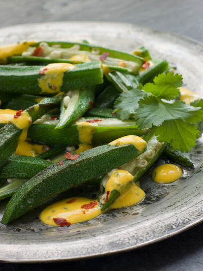 Okra Curry with Coconut-Yogurt Sauce